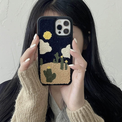 Tewwsdi 13 Cute Cactus Plant Phone Case Compatible with iPhone Cute Sun Cloud Design Girly Warm Fur Cartoon Slim Soft