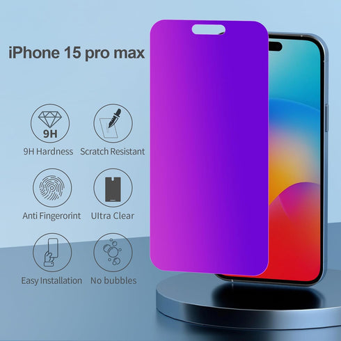 iPhone 15 Pro Max Privacy Screen Protector - 6.7" Tempered Glass, Purple Gradient, Anti-Spy, Anti-Blue Light, Easy