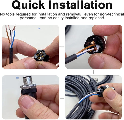 M12 5 Pin Male & Female Socket Panel – 12mm Industrial Circular Connector, Outdoor Waterproof IP67, 4 Sets