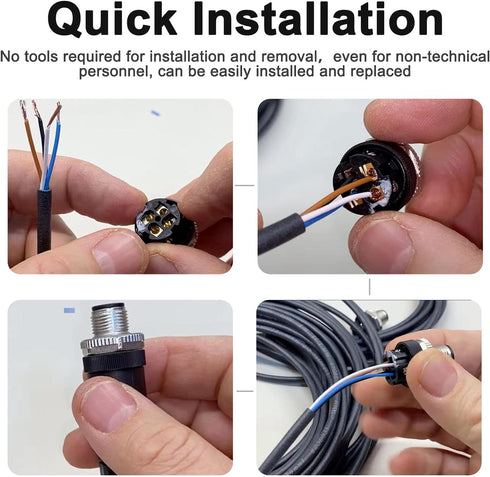 M12 4 Pin Male & Female Socket Panel Aviation Wire Connector, 12mm Outdoor Waterproof IP67, 4 Sets