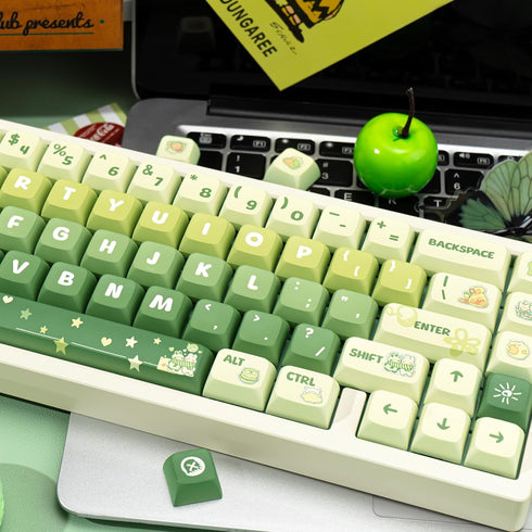 PBT Keycaps 133 Keys Gradient Green Keycaps, Dye Sublimation Cute Anime Keycaps XDA Profile for Mechanical Keyboards