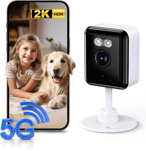 Gianteye 2K Cameras for Home Security, 2.4/5GHz Wi-Fi 6 Indoor Camera for Dog/Pet/Nanny/Baby