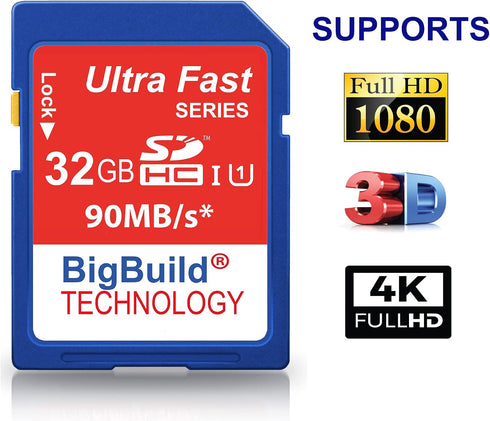 BigBuild Technology 32GB 90MB/s AZ421 Ultra Fast SD SDHC Memory Card for Kodak EasyShare PixPro Camera