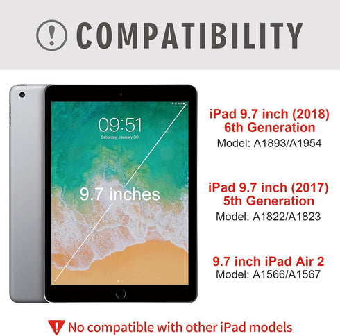 Keyboard Case for iPad 9.7 inch 5th 6th Generation - 360° Rotatable Case with 7 Color Backlit Bluetooth Keyboard, Lake