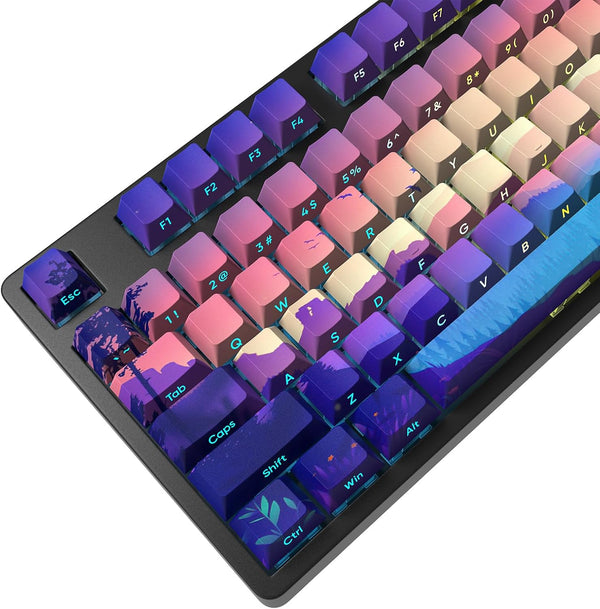 JSJT PBT Keycaps, Multi-Coloured Translucent Side Printed Keycap Set, 124 Keys Cherry Profile for Mechanical Keyboards