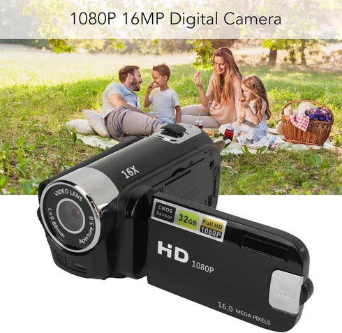 Video Camera Camcorder, 16MP 1080P, 16X Zoom, 2.4 Inch Rotatable Screen, Handheld Recorder with Fill Light (Black)