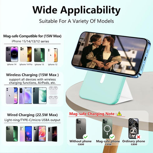 Wireless Magnetic Power Bank 10000mAh with Foldable Stand, PD 22.5W Fast Charging, Compatible with MagSafe iPhone Series