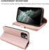 KIHUWEY Premium Leather Wallet Case for iPhone 12 Pro Max, Zipper with Card Holder, Wrist Strap, Rose Gold