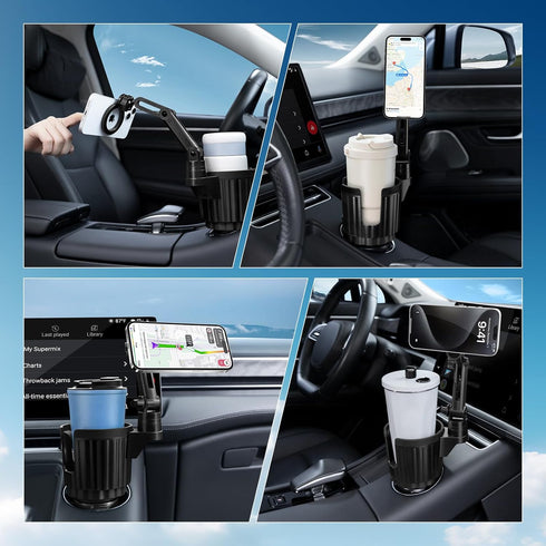 This Hill Magnetic Car Cup Holder Phone Mount, Adjustable Height for iPhone 15/14/13/12 Series MagSafe Case & All Phones