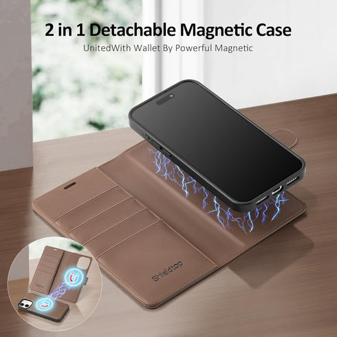 Shieldtop 2 1 11 11 6.1",Coffee Compatible Magsafe Magnetic in Detachable iPhone Wallet Case with Card Holder Credit