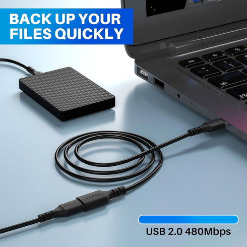 10 FT USB 2.0 Extension Cable 3 Pack - Type A Male to Female Adapter for Printer, Keyboard, Mouse, Hard Drive, Black
