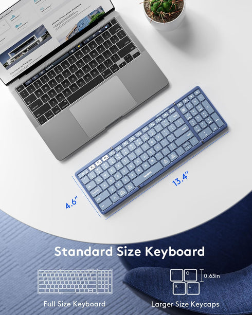 Samsers Foldable Bluetooth Keyboard with Numeric Keypad, Full-Size Wireless Folding Keyboard with PU Leather, Portable