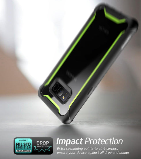 i-Blason Ares Full-Body Rugged Clear Bumper Case with Screen Protector for Samsung Galaxy S8+ Plus, Black/Green