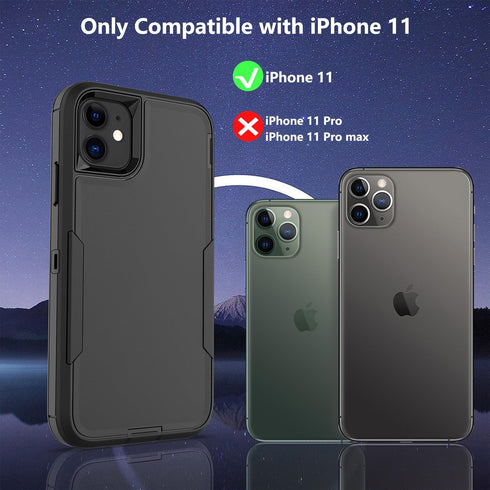 iPhone 11 Case, Heavy Duty Shockproof Protective Phone Case with Dual Layer Protection - Black