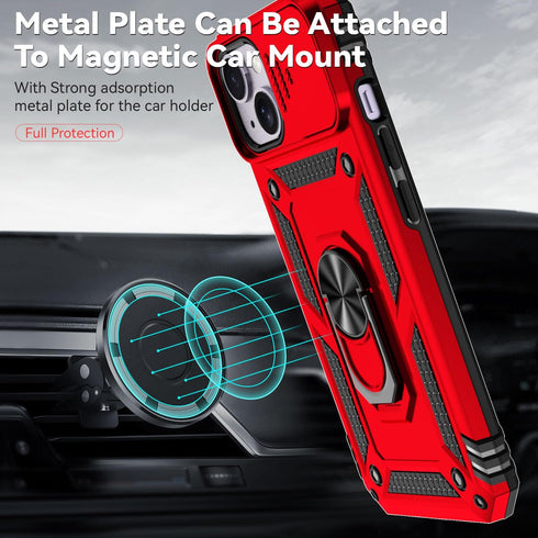 SunStory iPhone 14 Plus Case - with HD Screen Protector & Slide Camera Cover & Rotated Ring Kickstand - Red