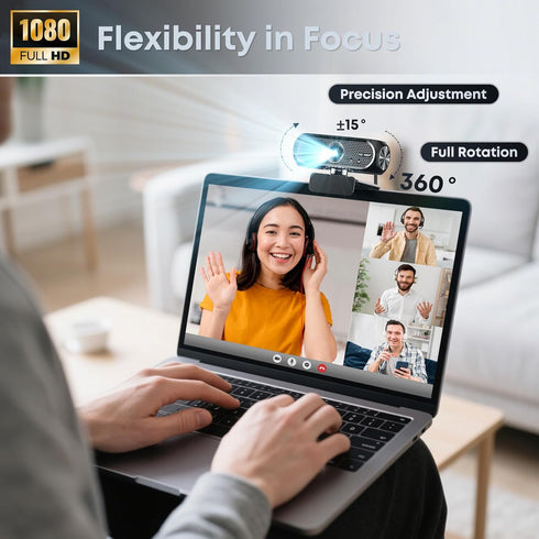 Shcngqio 1080P HD Webcam with Microphone, Noise Cancellation, Privacy Cover, Wide-Angle Lens, Auto Light Correction