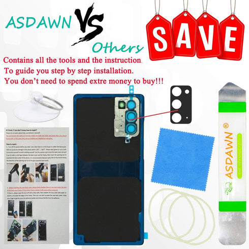 Galaxy Note 20 Rear Glass Replacement Back Cover with Pre-Installed Camera Lens & Adhesive for Samsung Galaxy Note 20