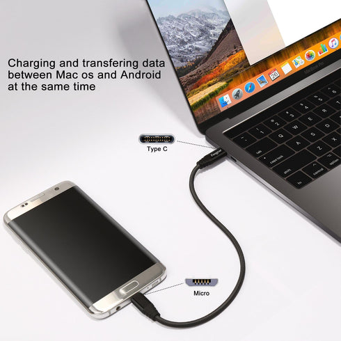 Fasgear 1m Nylon Braided USB C to Micro USB Cable, compatible with Galaxy S7/S6, HTC One/10 & more (Black, 3ft)