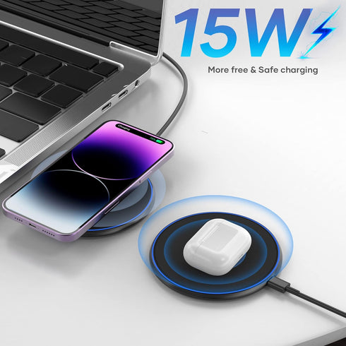 Wireless Charger, 15W Max Fast Charging Pad Compatible with iPhone 15/14/13/12/11 Pro Max, Samsung Galaxy S23/S22