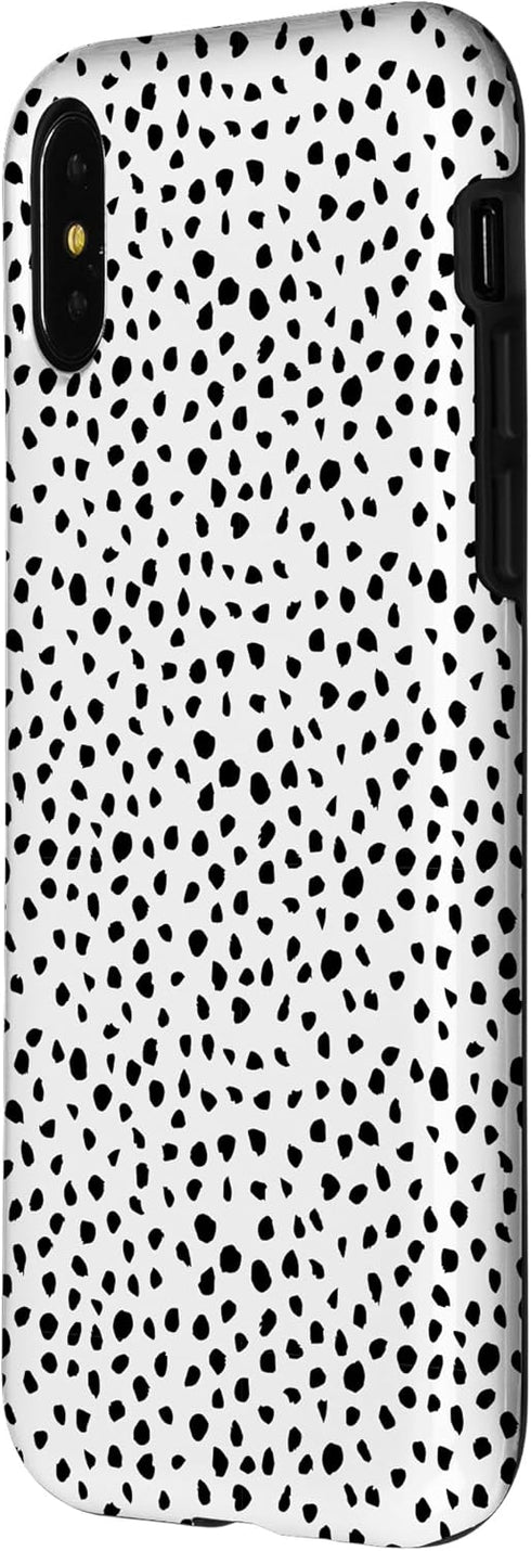 iPhone X/XS Dalmatian Pattern Case, White with Brush Stroke Black Spots