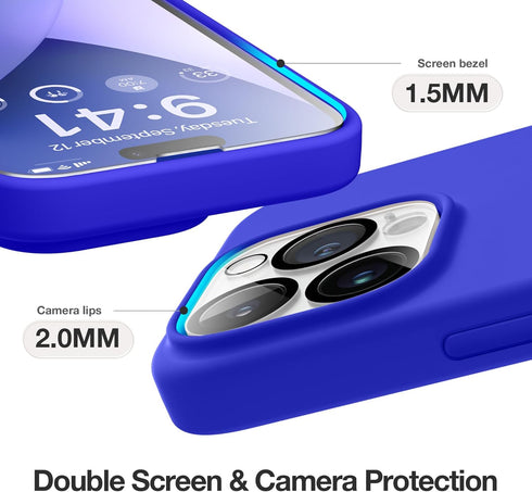GONEZ iPhone 14 Pro Max Case, Cobalt Blue Liquid Silicone, Magsafe Compatible, with 2X Screen & Camera Lens Protectors.