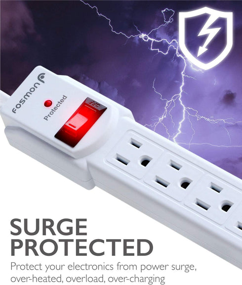 Fosmon 4 Outlet Small Surge Protector Power Strip – 3Ft Short Power Strip with Flat Plug, 1875W, 490 Joules