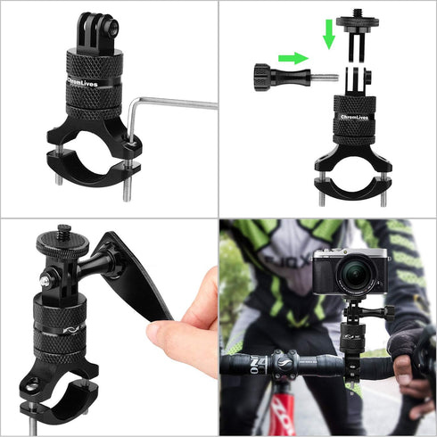 ChromLives Bike Mount for GoPro, 360 Degree Rotation Handlebar Mount for Mountain Bicycle/Motorcycle, Action Camera