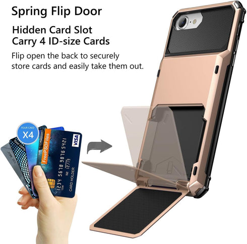 Vofolen Case for iPhone 6 6s 7 8 SE2 - Rose Gold Wallet with Credit Card Holder, Scratch Resistant Dual Layer