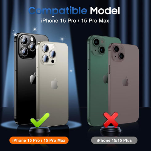 UniqueMe for 3 Pack iPhone 15 Pro/iPhone 15 Pro Max Camera Lens Protector, 9H Tempered Glass Camera Cover