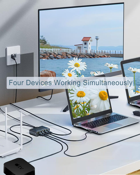 Ethernet Splitter 1 to 4, 1000Mbps High Speed Ethernet Cable Splitter with LAN Cable for 4 Devices