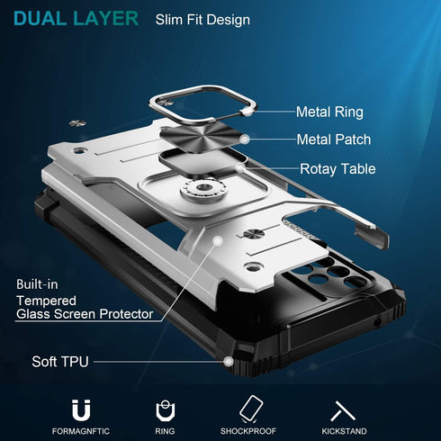 IKAZZ for Galaxy A51 4G Case with Screen Protector, Dual Layer Anti-Slip Rugged Protective Cover with Kickstand