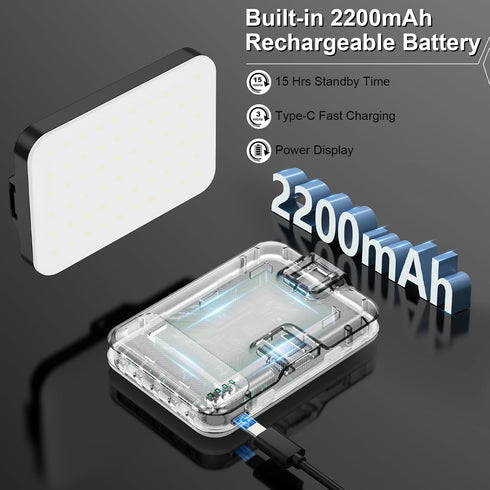LED Camera Light Video Lights Portable Photography Lighting 60 LED 2200mAh Rechargeable Selfie Light 7 Modes, 10-Level Brightness, Portable Clip on Light for Phone/Tablet/Laptop