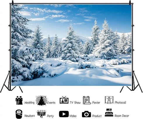 Renaiss 7x5ft Winter Snow Scene Backdrop, Snowy Pine Trees Photography Background for Christmas Decor