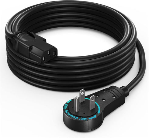 Maximm Monitor Computer Power Cord 12 Ft Flat Plug 360 Rotating PC Cable