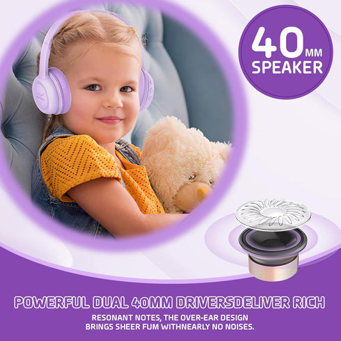 Kids Bluetooth Headphones, Wireless Over-Ear Headphone with 85dB Volume Limiter, 30H Playtime, Adjustable Headband for