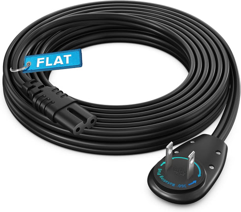 Maximm 2-Prong TV Power Cord 12ft, 360 Rotating Flat Plug, UL Certified, Non-Polarized,