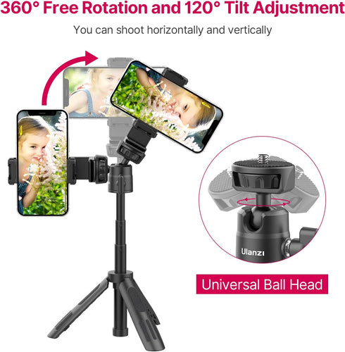 ULANZI M12 Extendable Selfie Stick for Gopro, Portable Vlog Tripod Stand with Phone Mount and Gopro Adapter