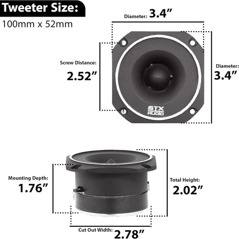 STXAudio STX-55TW 3.4-Inch Super Tweeter Speaker, 4 Ohm, 800W Max Power, 105dB Sensitivity, Titanium Diaphragm for Pro