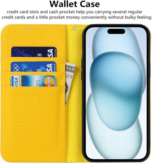 iCoverCase 15 6.1 Inch Compatible with iPhone Wallet Case with Credit Card Holder and Wrist Strap, RFID Blocking