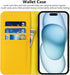 iCoverCase 15 6.1 Inch Compatible with iPhone Wallet Case with Credit Card Holder and Wrist Strap, RFID Blocking