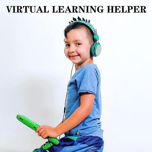 Kids Headphones, Dinosaurs Wired Headsets for Boys & Girls, Built-in Mic & On/Over Ear HD Stereo for Online