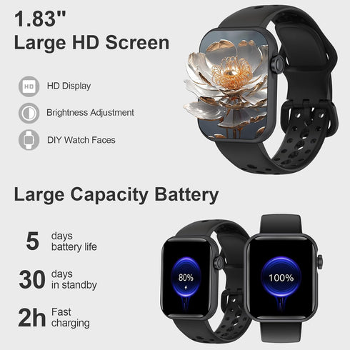 Smart Watches for Men Women, 1.83" HD Display Activity Tracker, Smartwatches for Android iOS with Bluetooth Call, IP67