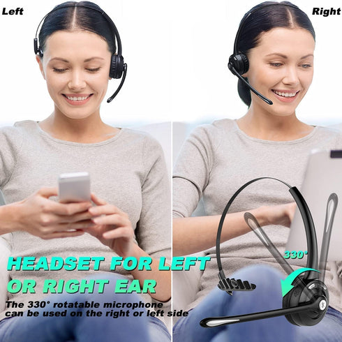Trucker Bluetooth Headset with Microphone, Wireless Cell Phone Headphone, On Ear Design for Home Office