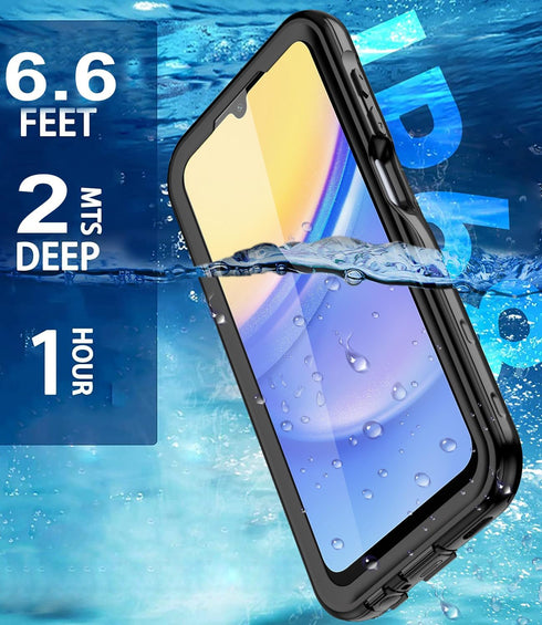 Samsung Galaxy A15 5G Case, Waterproof with Built-in Screen Protector, 360° Full Body Shockproof Heavy Duty (Black)