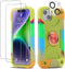 Heavy-Duty Shockproof Case for iPhone 14 Plus 6.7 Inch, with Ring Stand, 2 Pack Glass Screen Protector, Rainbow Green