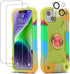 Heavy-Duty Shockproof Case for iPhone 14 Plus 6.7 Inch, with Ring Stand, 2 Pack Glass Screen Protector, Rainbow Green
