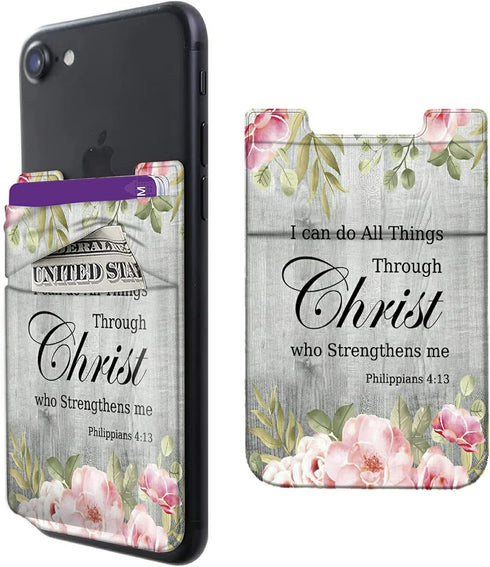 Rossy Adhesive Cell Phone Wallet, Stylish Lycra Card Holder with Bible Verse Philippians 4-13 for All Smartphones