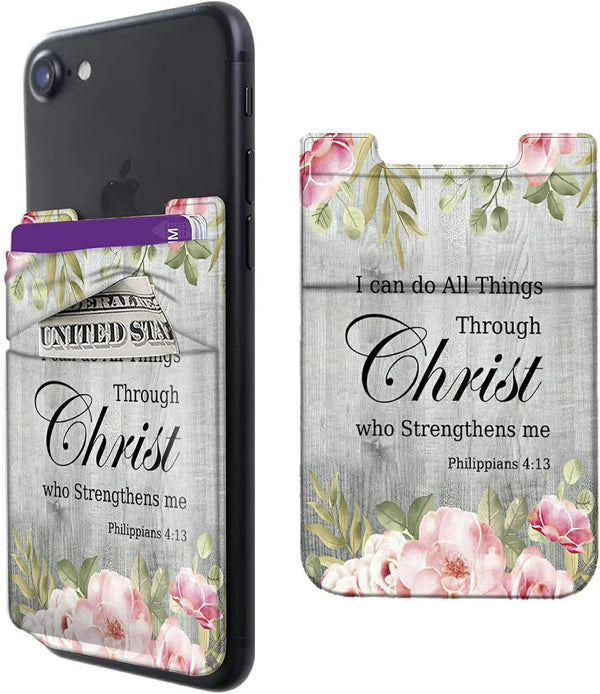 Rossy Adhesive Cell Phone Wallet, Stylish Lycra Card Holder with Bible Verse Philippians 4-13 for All Smartphones
