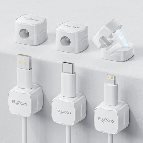 Flycoco 6 Pack Magnetic Cord Organizer, Cable Management Clips for Desk, Phone Charging Cable Storage Holder (White)