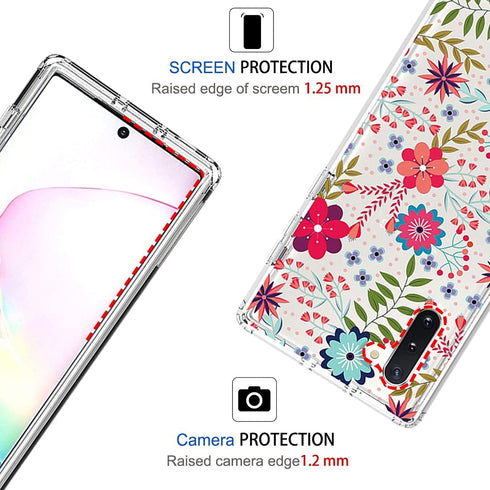 Case for Galaxy Note 10 5G, Clear Soft TPU 360 Full Body Shockproof Hybrid Bumper Phone Case for Girls (Floral Prints)